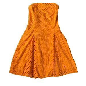 🧡 Maeve Anthropologie Strapless Orange Eyelet Dress –‎ Size 6 Medium